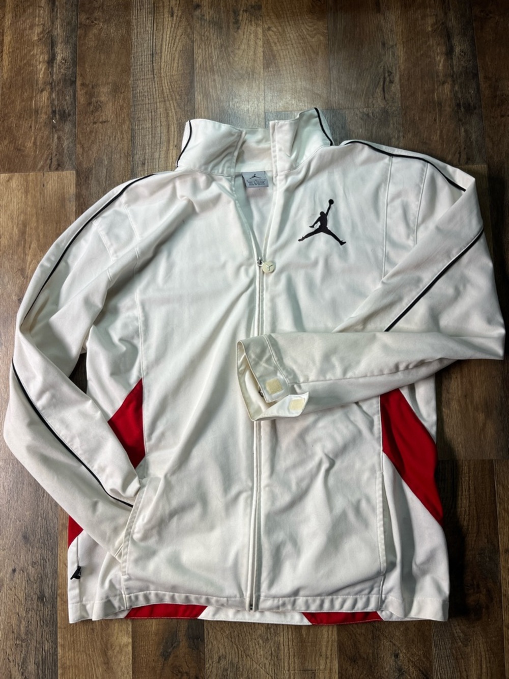 Vintage Jordan White Performance Track Jacket with Red and Black Trim